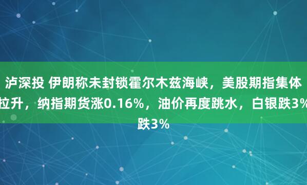 泸深投 伊朗称未封锁霍尔木兹海峡，美股期指集体拉升，纳指期货涨0.16%，油价再度跳水，白银跌3%