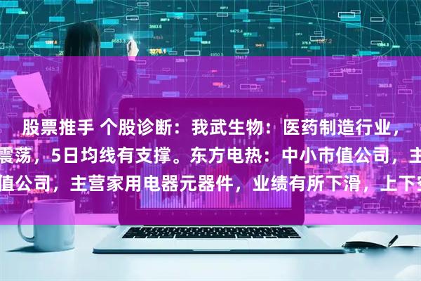 股票推手 个股诊断:我武生物:医药制造行业,创新药概念,底部箱体震荡,5日均线有支撑。东方电热:中小市值公司,主营家用电器元器件,业绩有所下滑,上下空间有限(杨勇)